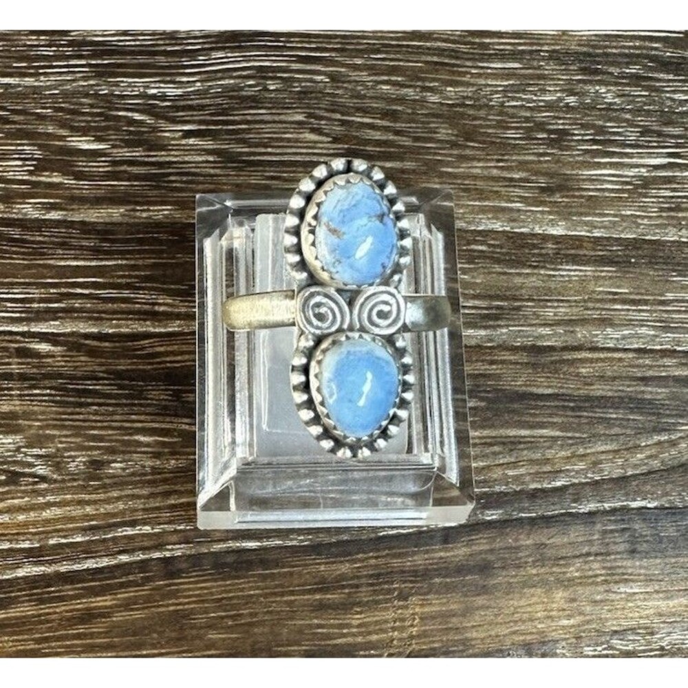 Native Southwest Style 925 Sterling 2 Stone Golden Hills Turquoise Ring 7.75 Adj